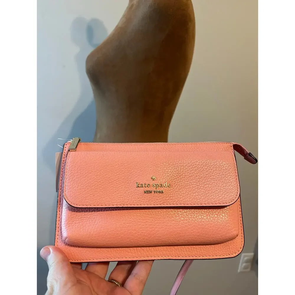 Kate Spade Leila Small Flap Crossbody Pebbled Leather in Peachy Rose $269